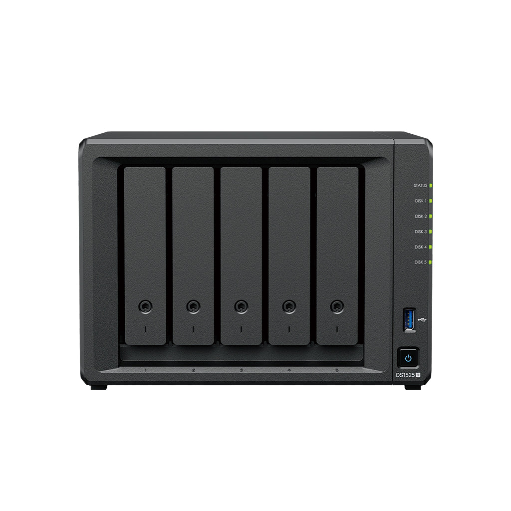 Synology DiskStation DS1525+ – 5-Bay / AMD Ryzen V1500B / 8 GB RAM / USB / LAN / 3-Year Warranty
