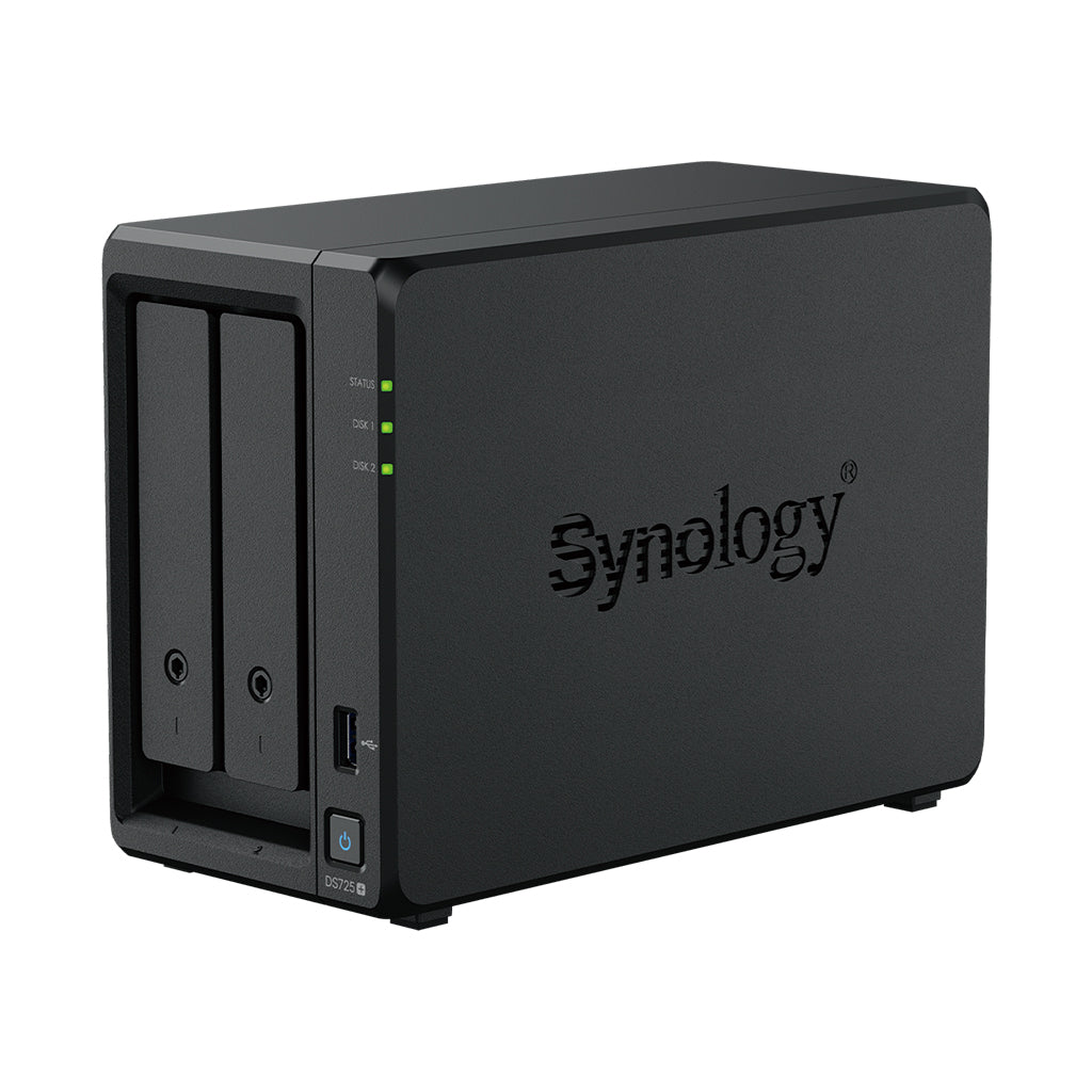 Synology DiskStation DS725+ – 2-Bay / AMD Ryzen R1600 / 2GB RAM / USB / LAN / 3-Year Warranty