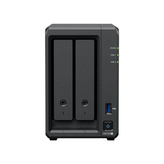 Synology DiskStation DS725+ – 2-Bay / AMD Ryzen R1600 / 2GB RAM / USB / LAN / 3-Year Warranty