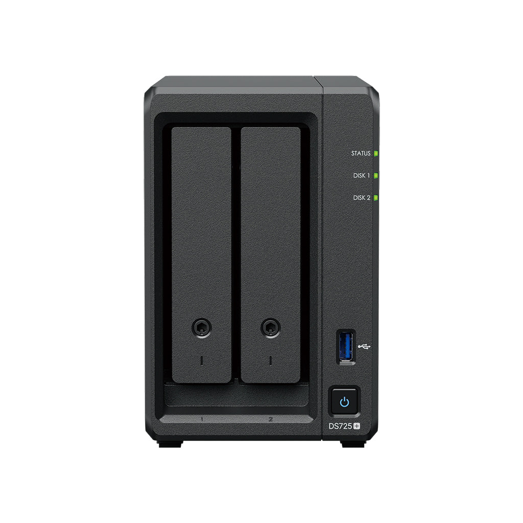 Synology DiskStation DS725+ – 2-Bay / AMD Ryzen R1600 / 2GB RAM / USB / LAN / 3-Year Warranty